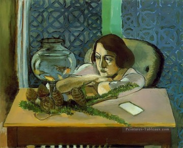 Femme avant un aquarium 1921 fauvisme abstrait Henri Matisse Peinture à l'huile